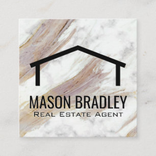 Cartão De Visita Quadrado Textura branca de mármore  Ícone de telhado