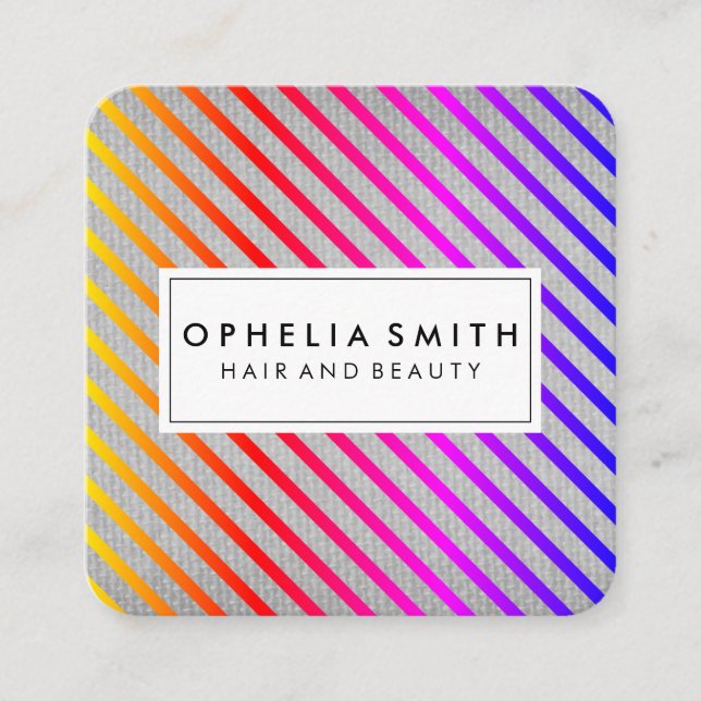 Cartão De Visita Quadrado Textura Colorida de Stripes Chic (Frente)
