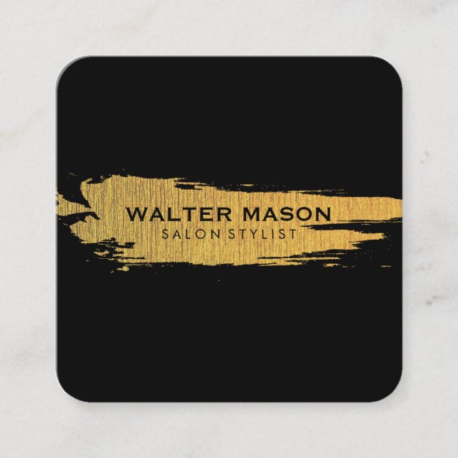 Cartão De Visita Quadrado Textura Dourada Bruta, Falso Artístico, Preto (Frente)