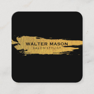 Cartão De Visita Quadrado Textura Dourada de Falso Artístico Preto