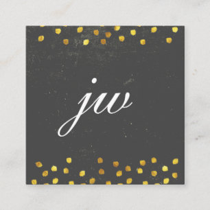 Cartão De Visita Quadrado Textura elegante com monograma de manchas douradas