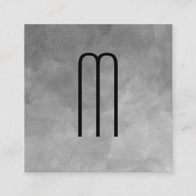 Cartão De Visita Quadrado Textura Monograma de Aquarela (Frente)