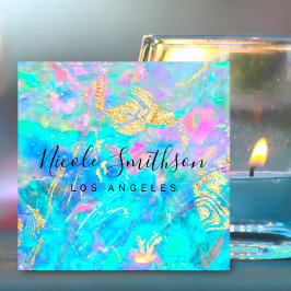 Cartão De Visita Quadrado textura opal e detalhes falsos em ouro: prato quad