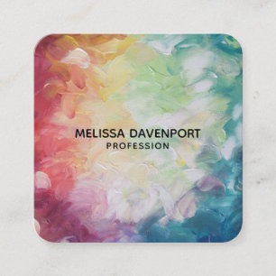 Cartão De Visita Quadrado Tinta Abstrato Verde Azul Vermelha Espessa Texturi