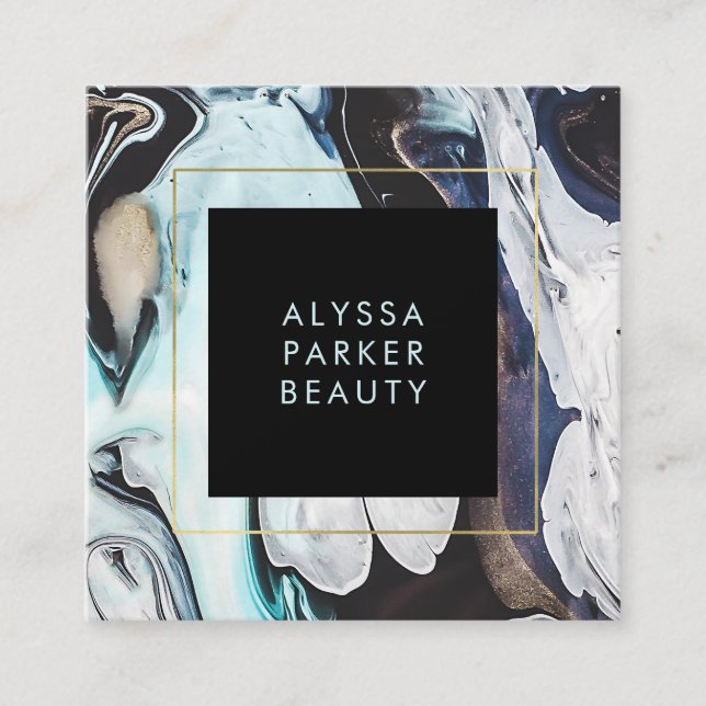 Cartão De Visita Quadrado Tinta brilhante moderna com preto (Frente)