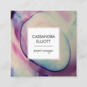 Cartão De Visita Quadrado Tinta de Álcool Púrpura, Rosa e Azul, Arte Líqu