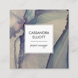 Cartão De Visita Quadrado Tinta de Álcool Roxo abstrato poeirenta Azul Roxo