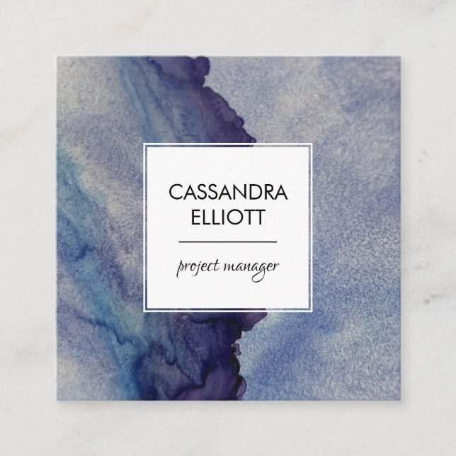 Cartão De Visita Quadrado Tinta de Álcool Roxo abstrato poeirenta Azul Roxo  (Frente)