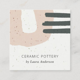 CARTÃO DE VISITA QUADRADO TINTA DE PINK DE PÊSSEGO CERAMICO ABSTRATO CHIC