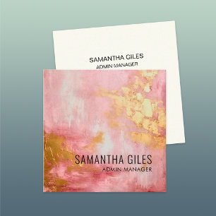 Cartão De Visita Quadrado Tinta Dourada cor-de-rosa abstrato