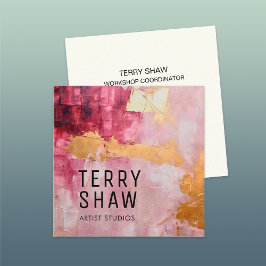 Cartão De Visita Quadrado Tinta Dourada rosa abstrato Burgundy