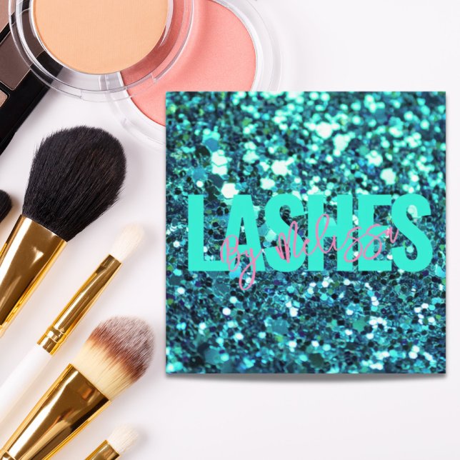 Cartão De Visita Quadrado Típica Trendência Artista Makeup (Trendy Typography Beauty Makeup Artist Lashes Square Business Card)