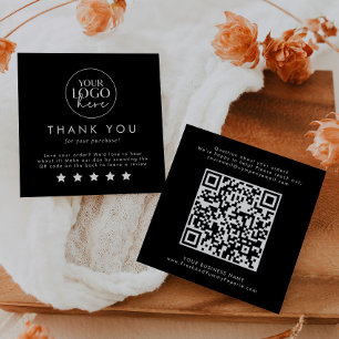 Cartão De Visita Quadrado Tipografia Chic Black Logotipo QR Código Deixar Um