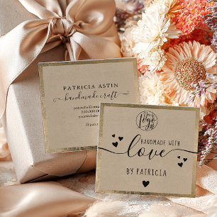 Cartão De Visita Quadrado Tipografia de amor feita à mão em logotipo kraft d
