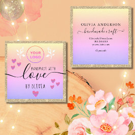 Cartão De Visita Quadrado Tipografia de amor feita à mão - logotipo rosa bri