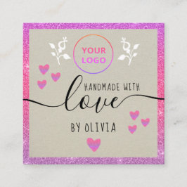Cartão De Visita Quadrado Tipografia do amor feita à mão - Coroa rosa-relva