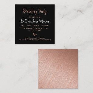 Cartão De Visita Quadrado Tíquete de Festa de aniversário rosa Gold Foil & S