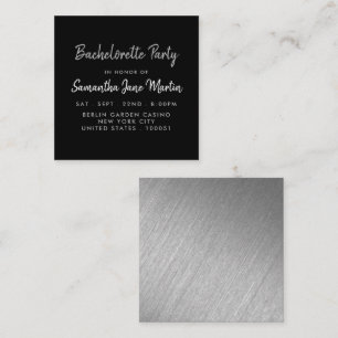 Cartão De Visita Quadrado Tíquete de Festa de solteira Silver Foil & Script