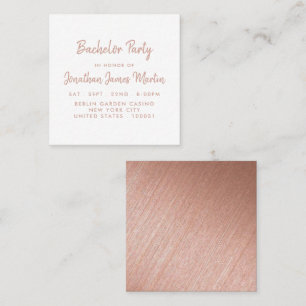 Cartão De Visita Quadrado Tíquete de rosa Gold Foil & Script Bachelor Party