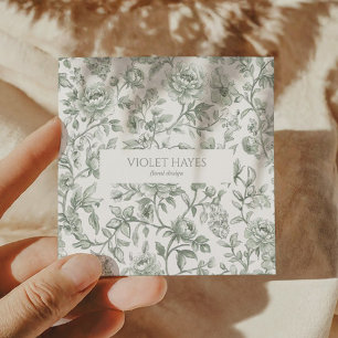 Cartão De Visita Quadrado Toalete De Jouy Vintage Verde Floral Personalizado