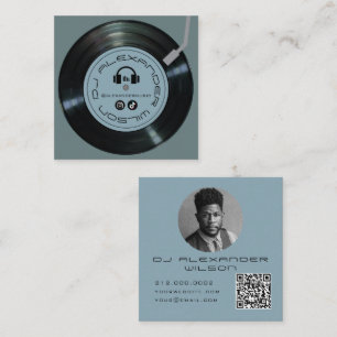 Cartão De Visita Quadrado Tocador de Vinil DJ Ardósia Azul Foto QR