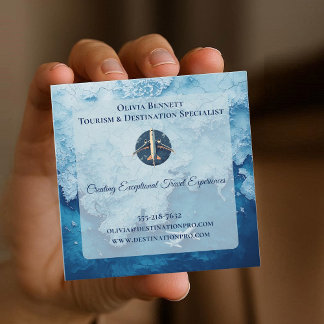 Cartão De Visita Quadrado Tourism Profession Blue Sea Map Company Logo QR 
