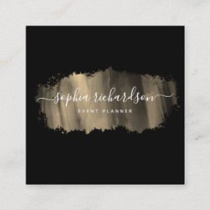 Cartão De Visita Quadrado Traço de Pincel Chic Faux Dourado em preto