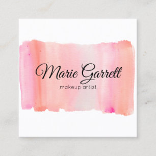 Cartão De Visita Quadrado Traço de Pincel de Cor de Água Rosa Moderno