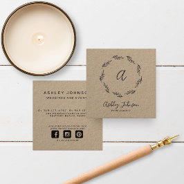 Cartão De Visita Quadrado Traço preto desenhado à mão Monograma inicial