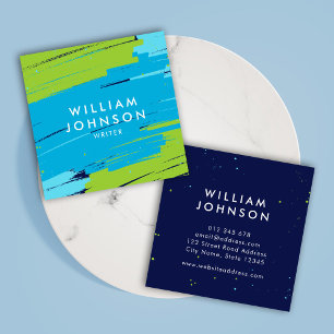 Cartão De Visita Quadrado Traços de Negrito Moderno Verdes e Azuis Vibrante