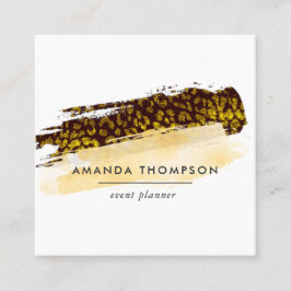 Cartão De Visita Quadrado Traços Dourados de Pincel de Chita