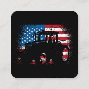Cartão De Visita Quadrado Trator USA Flag design for Patriotic Farmer