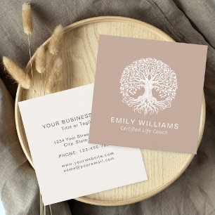 Cartão De Visita Quadrado Treinador do Tan Celtic Tree of Life