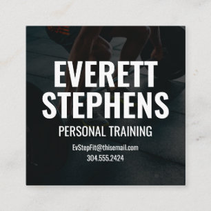 Cartão De Visita Quadrado Treinador moderno de malhação branca e negra