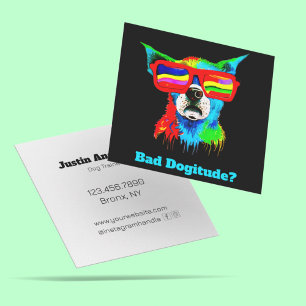 Cartão De Visita Quadrado Treinador Personalizado de Cães Arco-Íris Negrito