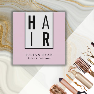 Cartão De Visita Quadrado Trendência Chic Black and Pink Hair Dresser