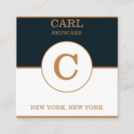 Cartão De Visita Quadrado Trendy Blue Goldish Beaut Monograma