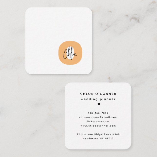 Cartão De Visita Quadrado Trendy Bold Monograma Laranja Nome do Script Inici (Frente/Verso)