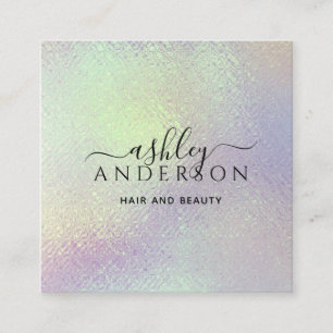 Cartão De Visita Quadrado Trendy Holographic Unicorn Makeup Hair Unhas Glam