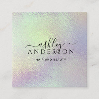 Cartão De Visita Quadrado Trendy Holographic Unicorn Makeup Hair Unhas Glam