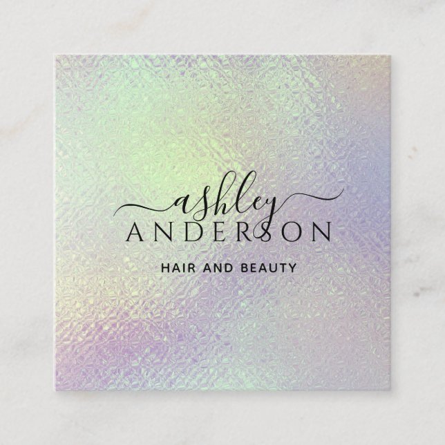 Cartão De Visita Quadrado Trendy Holographic Unicorn Makeup Hair Unhas Glam (Frente)
