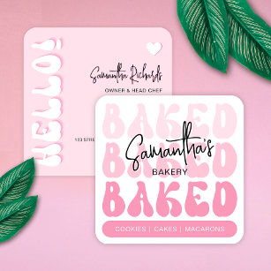 Cartão De Visita Quadrado Trendy Retro Pink Bakery Pastelaria