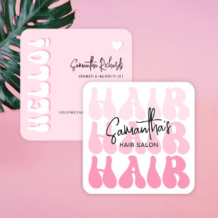 Cartão De Visita Quadrado Trendy Retro Pink Hair Stylist Salon Chic Modern