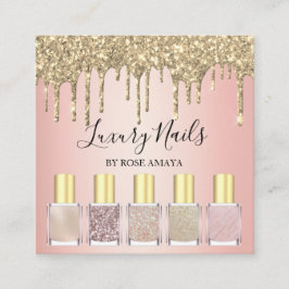 Cartão De Visita Quadrado Trendy Rosa Dourado Glitter Nail Polonês