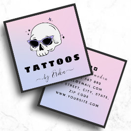 Cartão De Visita Quadrado Trendy Skull Glass Tatuagem Artista Gradação Girly