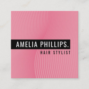 Cartão De Visita Quadrado TRENDY WAVE linhas curvas modernas cor-de-rosa