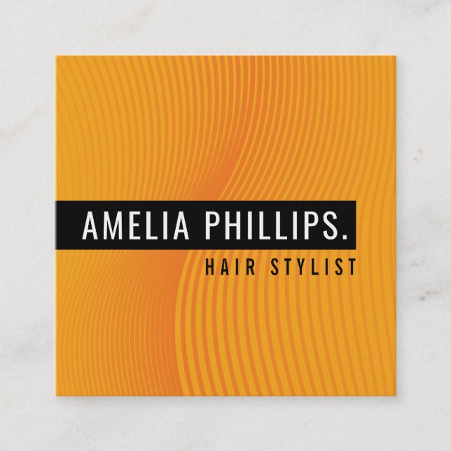 Cartão De Visita Quadrado TRENDY WAVE linhas curvas modernas laranja brilhan (Frente)