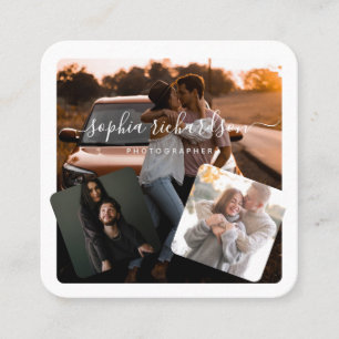Cartão De Visita Quadrado Três fotos, preto e branco, assinatura casual