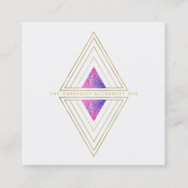 Cartão De Visita Quadrado *~*   Triângulos Dourados brancos Alquimia geométr