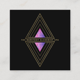 Cartão De Visita Quadrado *~* Triângulos Pretos Dourados Alquimia Geométri